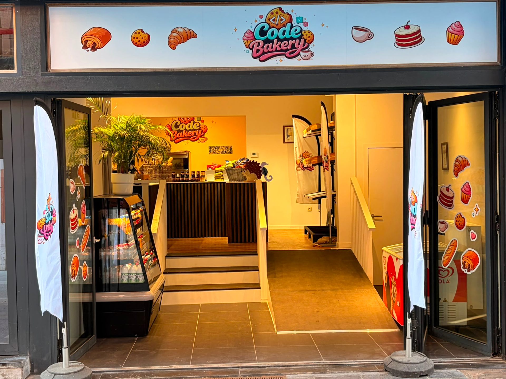 De winkelgevel van Code Bakery in Blankenberge